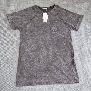 New In T-Shirt Pocket Dress Mineral Wash Black Size 2X Above Knee Casual Mini
